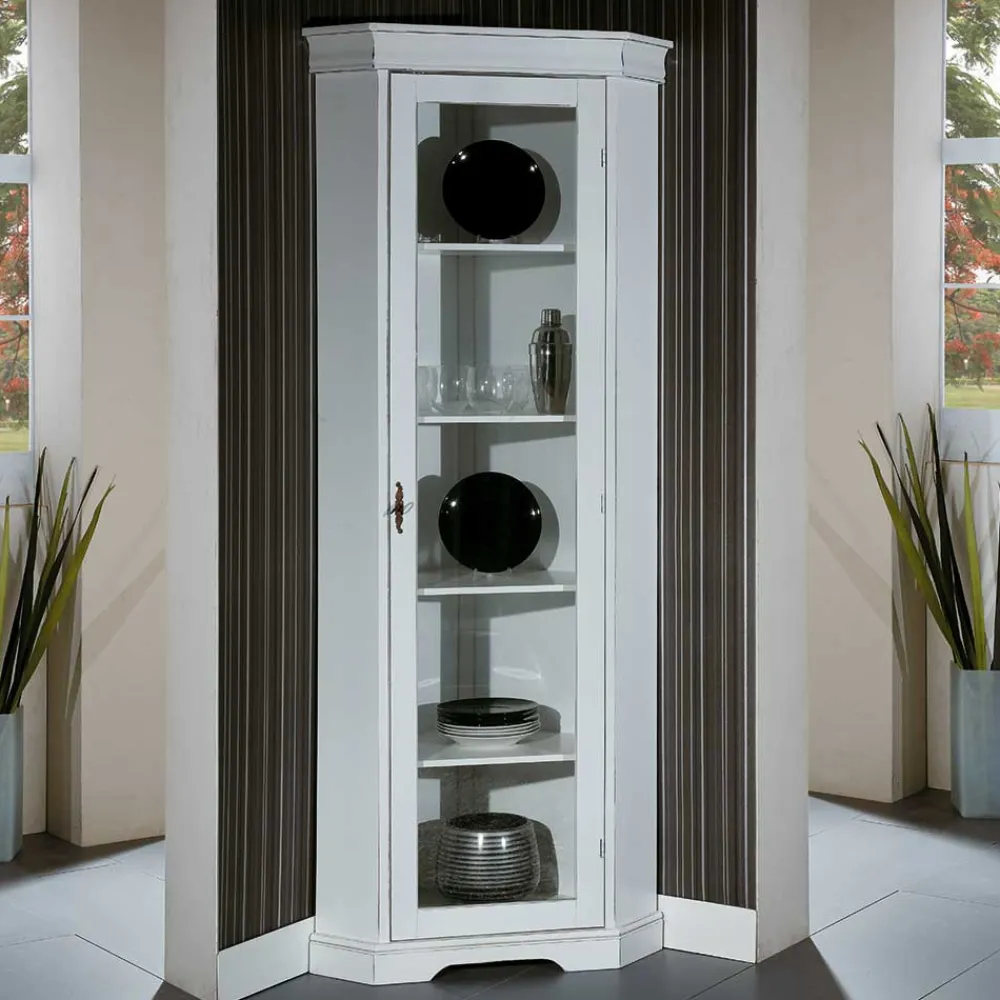 Wohnen Vitrinen|Wohnzimmer-Vitrinen*Elegante Eckvitrine im Vintage Landhaus Look - Zarinas