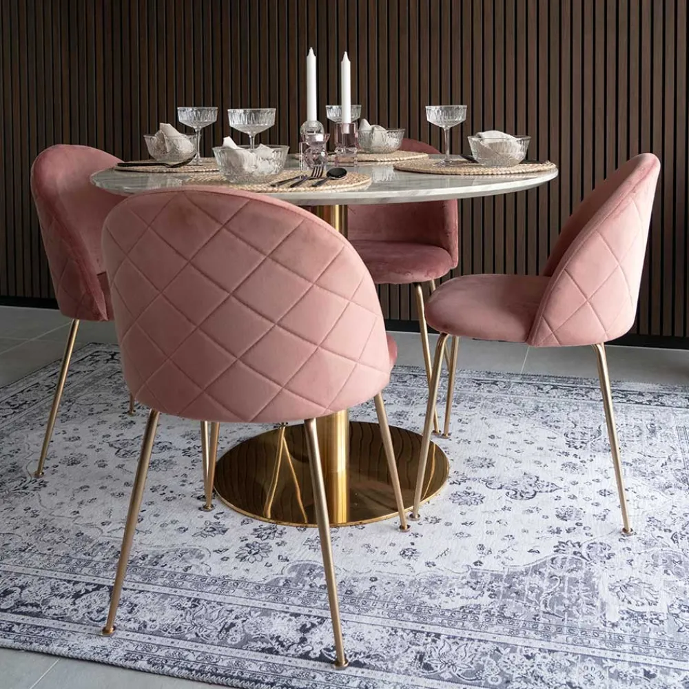 Wohnen Elegante Esstischgruppe in Rund - Nathan (fünfteilig)