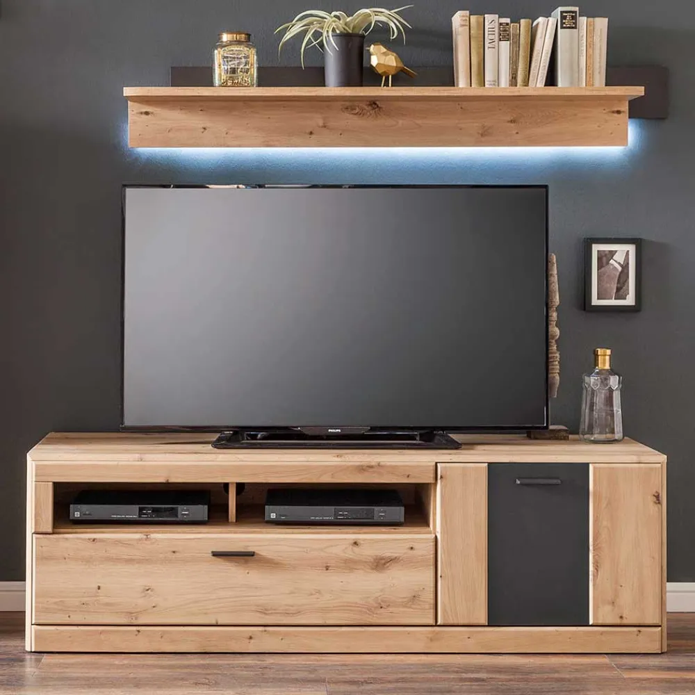 Wohnen Elegante TV Bank in Eiche & Grau - Larinca