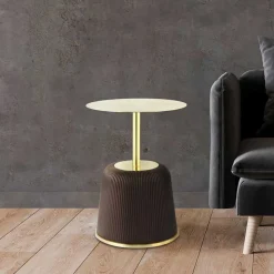 Wohnen Telefontische*Eleganter Beistelltisch in Gold mit Dunkelbraun - Elixar