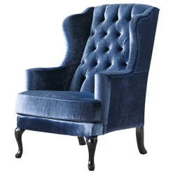 Wohnen Eleganter Chesterfield Sessel in Blau Samt - Gonnya