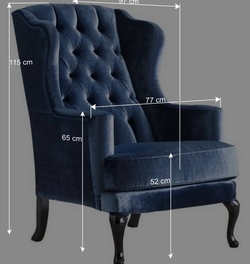 Wohnen Eleganter Chesterfield Sessel in Blau Samt - Gonnya