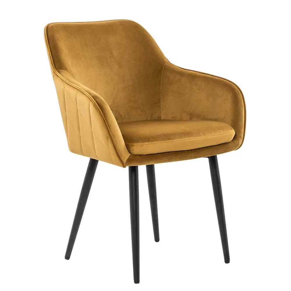 Wohnen Wohnzimmerstühle*Eleganter Retro Armlehnstuhl mit gelbem Samt - Mariell