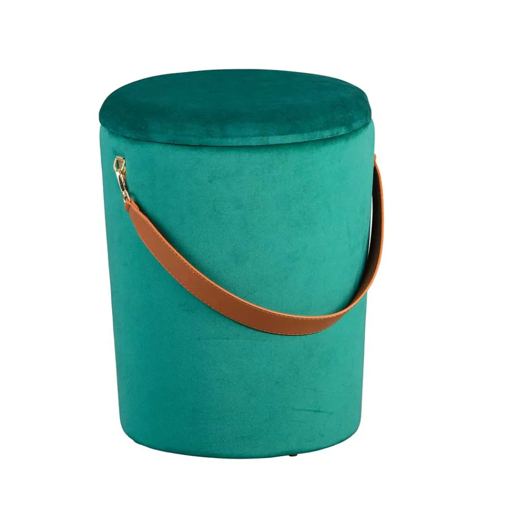 Wohnen Eleganter Samt Polsterhocker in Grün & Braun - Campitello