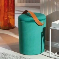 Wohnen Eleganter Samt Polsterhocker in Grün & Braun - Campitello