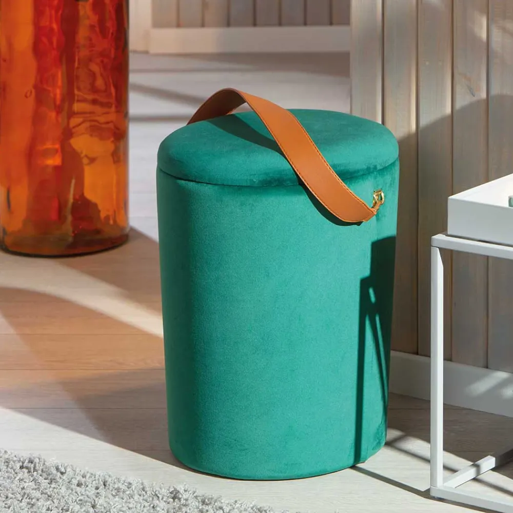 Wohnen Eleganter Samt Polsterhocker in Grün & Braun - Campitello