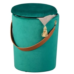 Wohnen Eleganter Samt Polsterhocker in Grün & Braun - Campitello