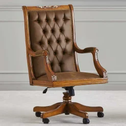 Wohnen Designermöbel|Italienische Möbel*Eleganter Schreibtischsessel in Braun mit Silber - Zaisan