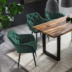 Wohnen Eleganter Tischsessel in Dunkelgrün & Schwarz - Balu