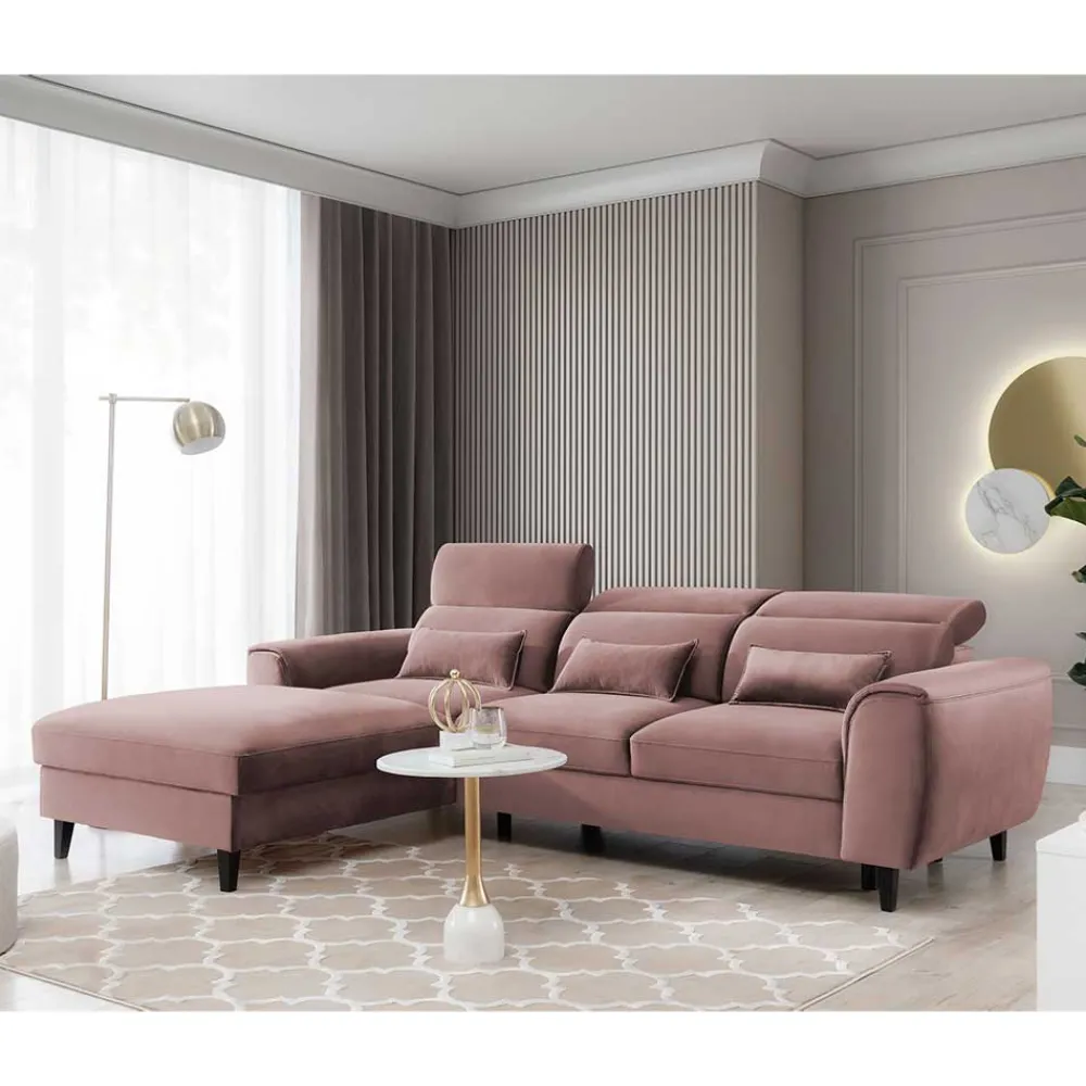 Wohnen Elegantes Ecksofa in Rosenholz Velours - Malvarion