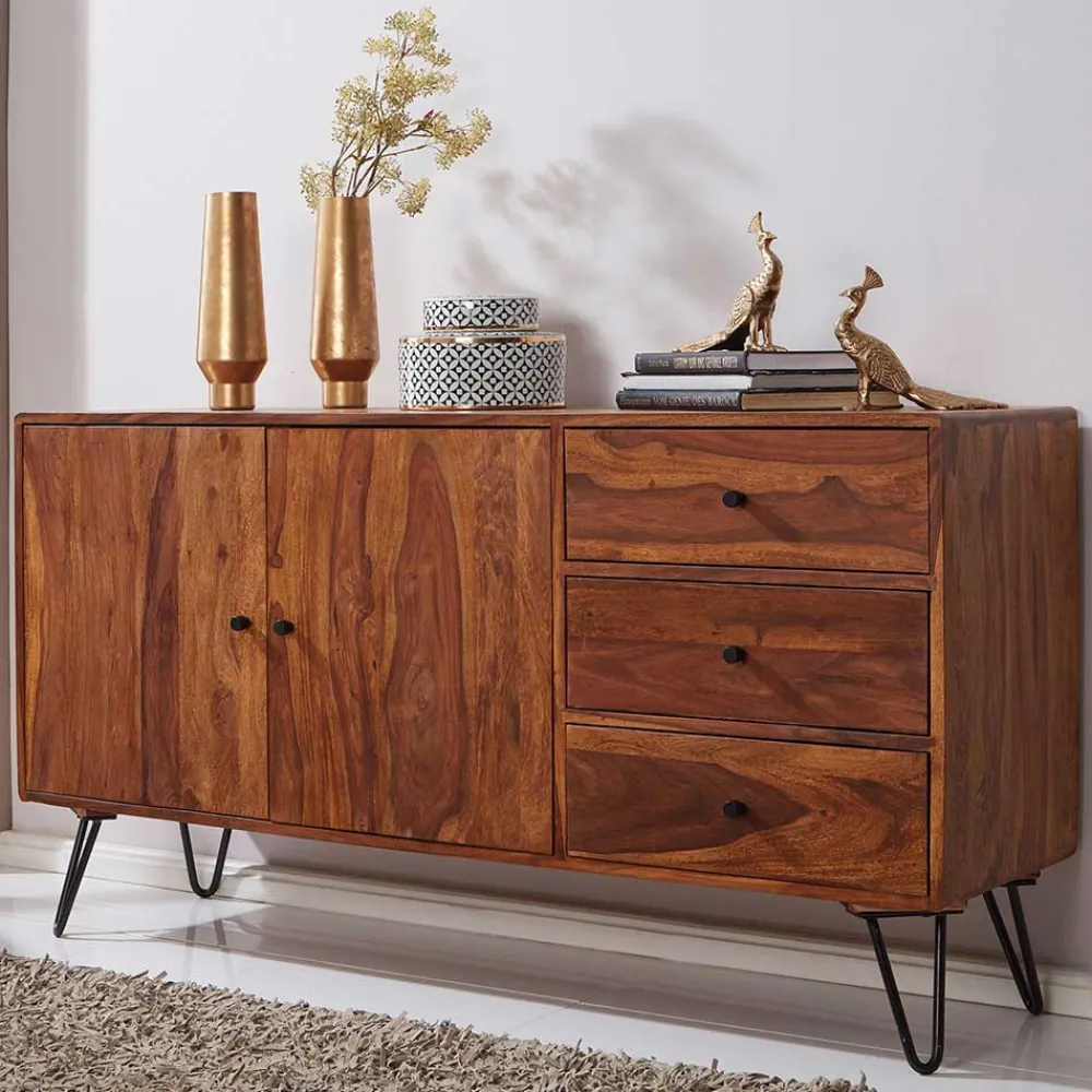 Wohnen Elegantes Loft Sideboard aus Sheesham Holz - Basserini