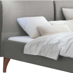 Wohnen Elegantes Polsterbett in Grau und Kernbuche - Silka