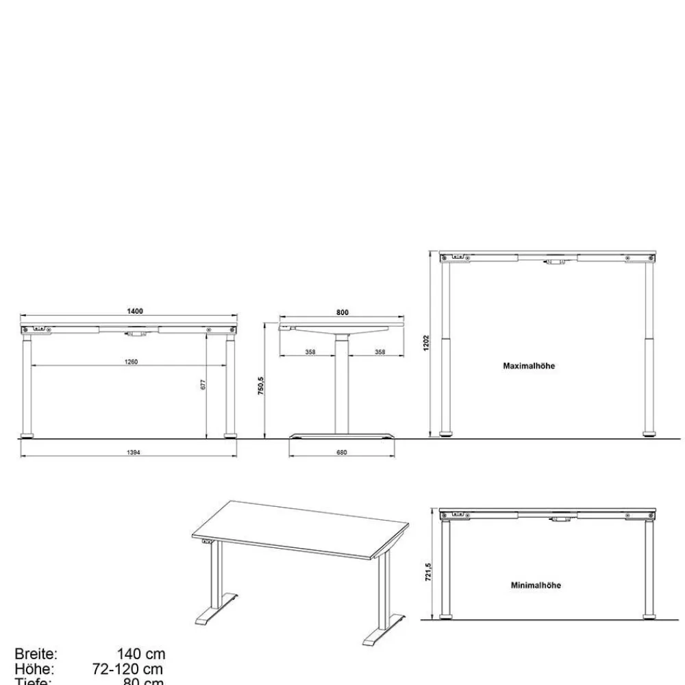 Wohnen Bürotische*Elektrisch verstellbarer Bürotisch & Rollcontainer - Tila (zweiteilig)