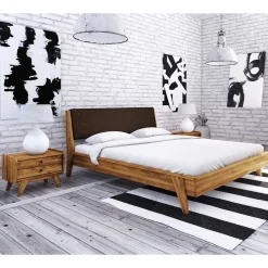 Wohnen 220er Designbett aus Wildeiche & Nachtkommoden - Hardus