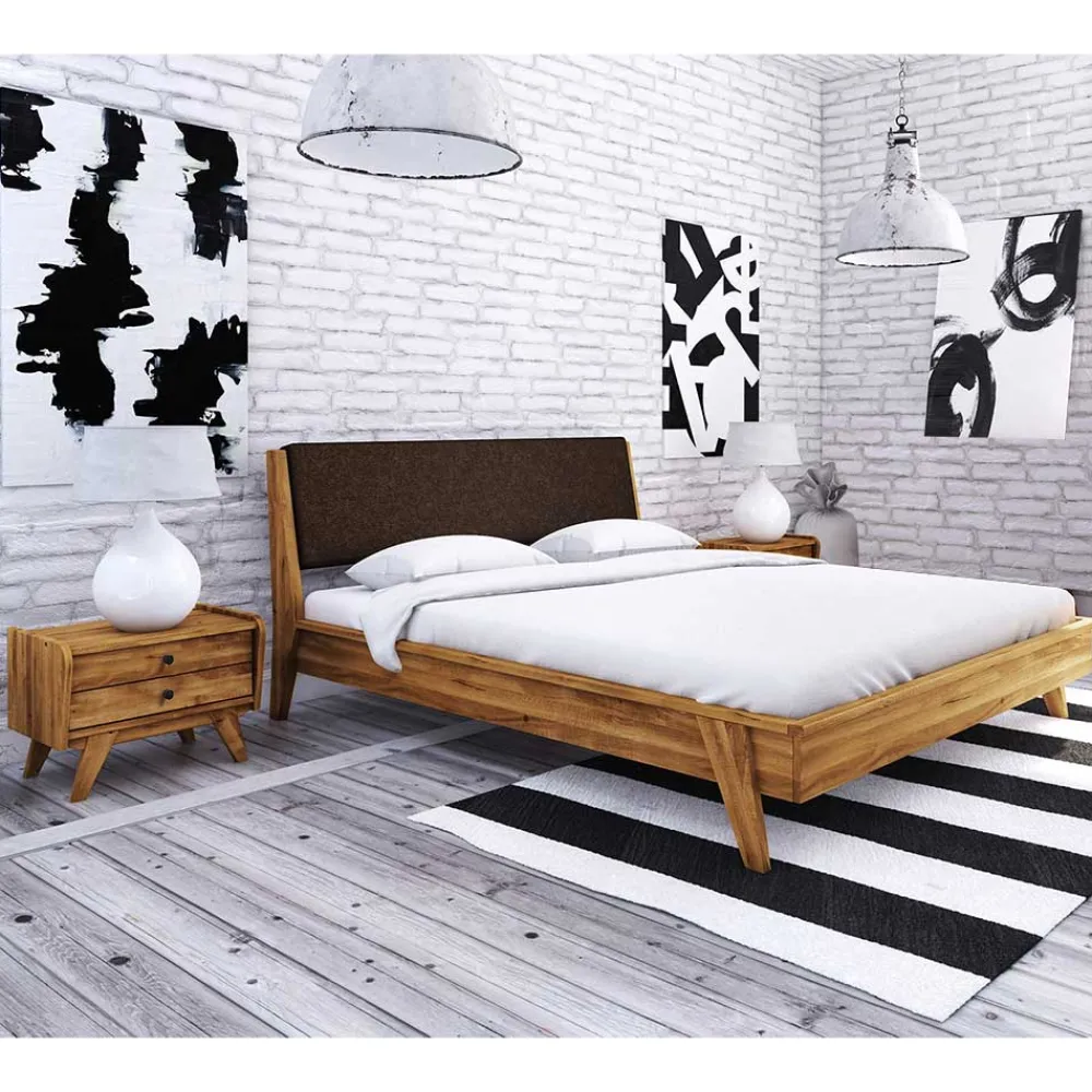 Wohnen 220er Designbett aus Wildeiche & Nachtkommoden - Hardus
