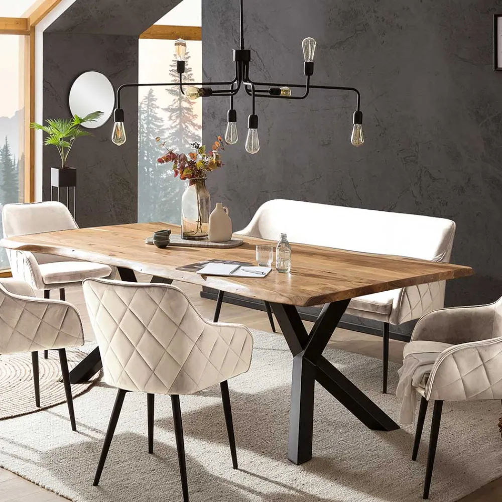 Wohnen Essbank in Cremeweiß mit Schwarz - Tamba