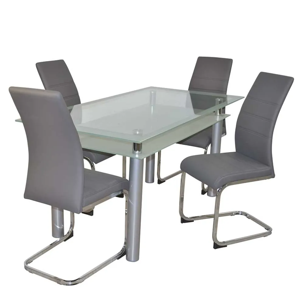 Wohnen Küchen-Essgruppen|Essgruppen*Essgruppe mit Glastisch & Schwingstühlen - Baryma (fünfteilig)