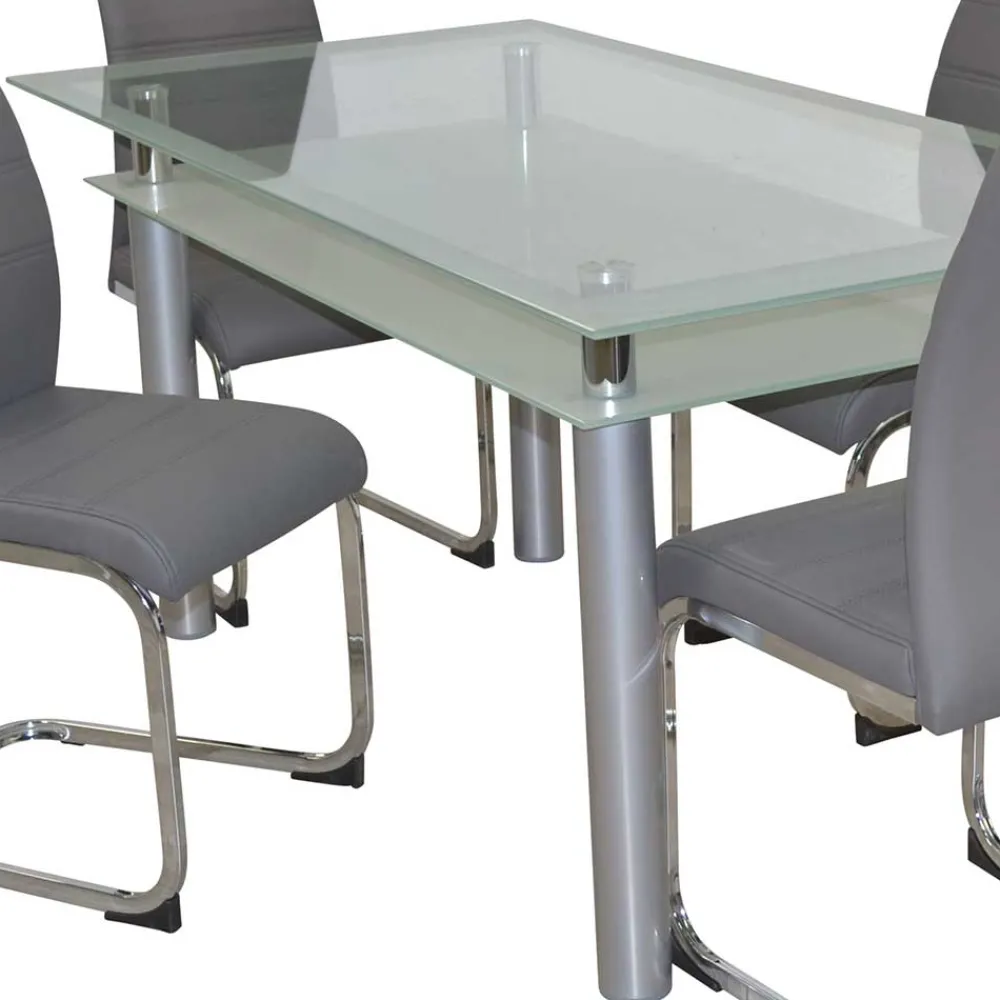 Wohnen Küchen-Essgruppen|Essgruppen*Essgruppe mit Glastisch & Schwingstühlen - Baryma (fünfteilig)