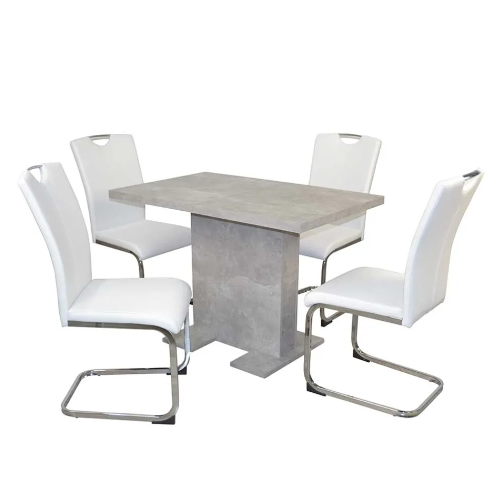 Wohnen Essgruppe mit mit Betonoptik Tisch - Zyana (fünfteilig)