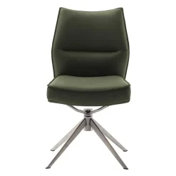 Wohnen Essstuhl mit Lederbezug in Olivgrün - Contrada (2er Set)