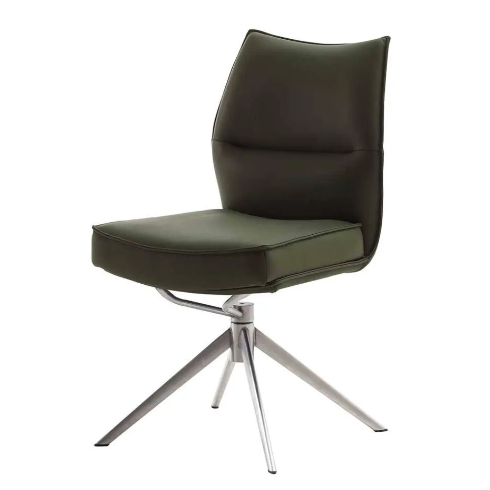 Wohnen Essstuhl mit Lederbezug in Olivgrün - Contrada (2er Set)