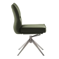 Wohnen Essstuhl mit Lederbezug in Olivgrün - Contrada (2er Set)