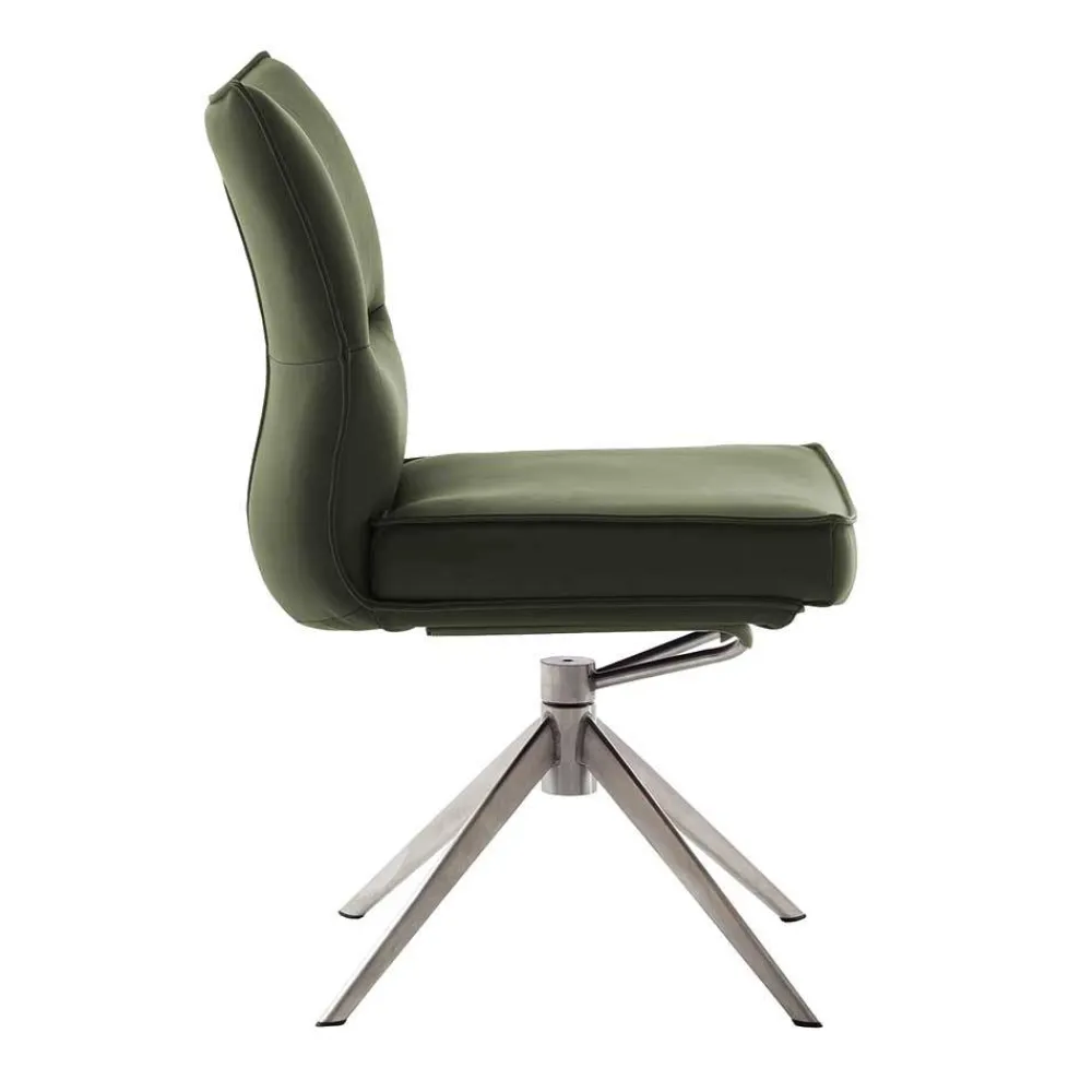 Wohnen Essstuhl mit Lederbezug in Olivgrün - Contrada (2er Set)