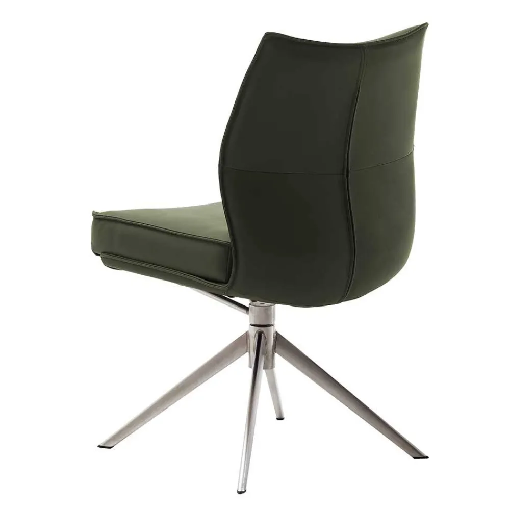 Wohnen Essstuhl mit Lederbezug in Olivgrün - Contrada (2er Set)
