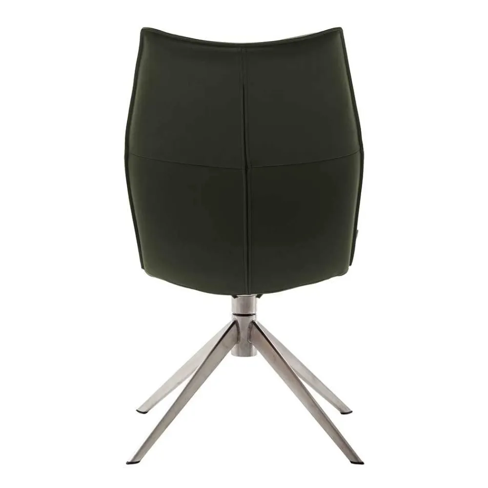 Wohnen Essstuhl mit Lederbezug in Olivgrün - Contrada (2er Set)