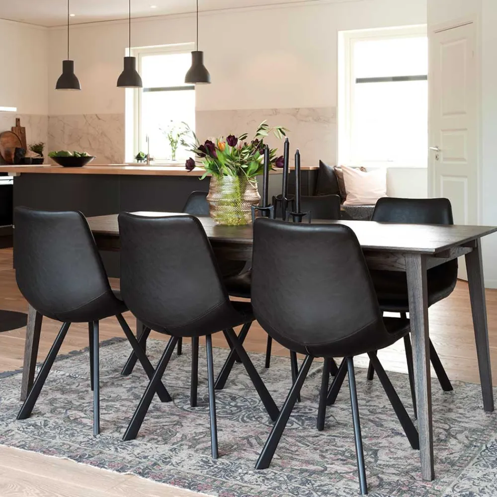 Wohnen Küchen-Essgruppen|Esszimmer Komplett*Esstisch & 6 schwarze Stühle - Flints (siebenteilig)