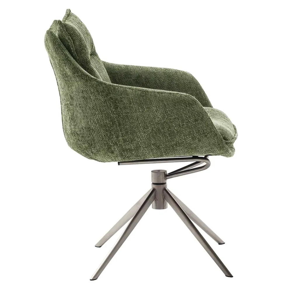 Wohnen Esstisch Armlehnenstuhl in Oliv Grün und Edelstahl - Mint (2er Set)