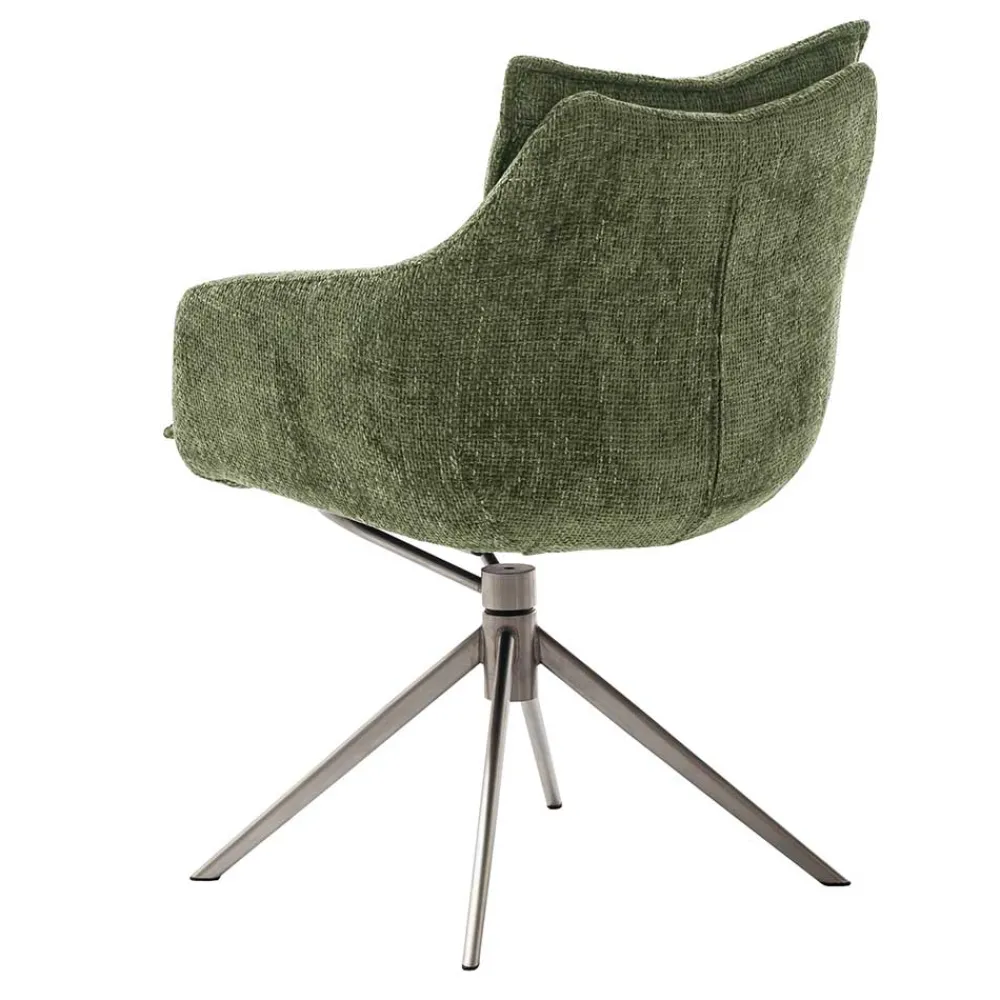 Wohnen Esstisch Armlehnenstuhl in Oliv Grün und Edelstahl - Mint (2er Set)