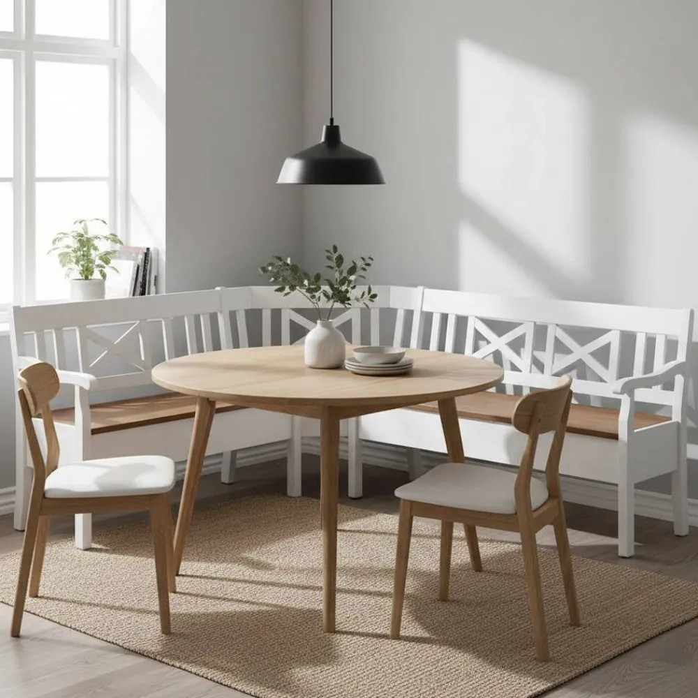 Wohnen Küchenbänke|Esszimmerbänke*Esstisch Eckbank Barlad aus Kiefernholz Weiß mit Braun