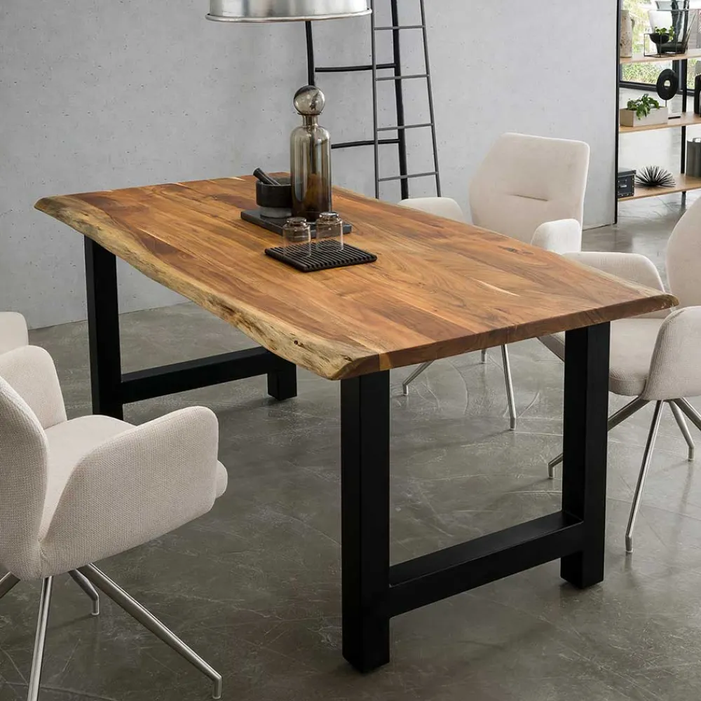 Wohnen Esstisch mit H-Gestell und Baumkanten Platte - Polardia