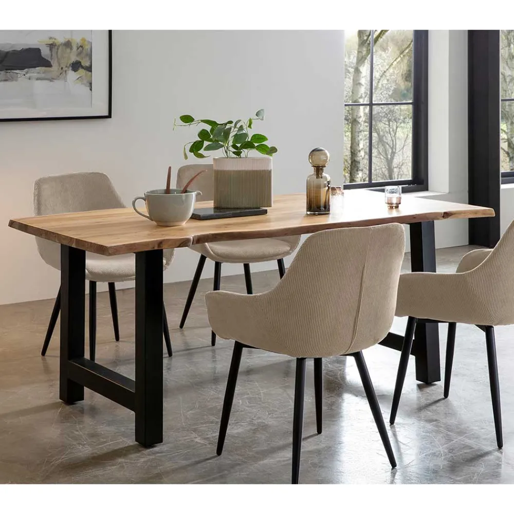 Wohnen Esstisch mit H-Gestell und Baumkanten Platte - Polardia