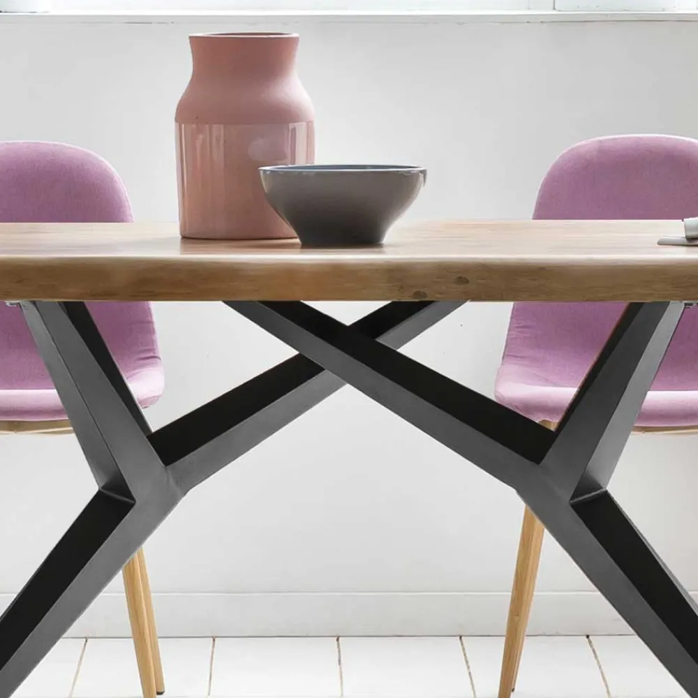 Wohnen Esstisch mit Holzplatte Akazie & Eisengestell - Sestron