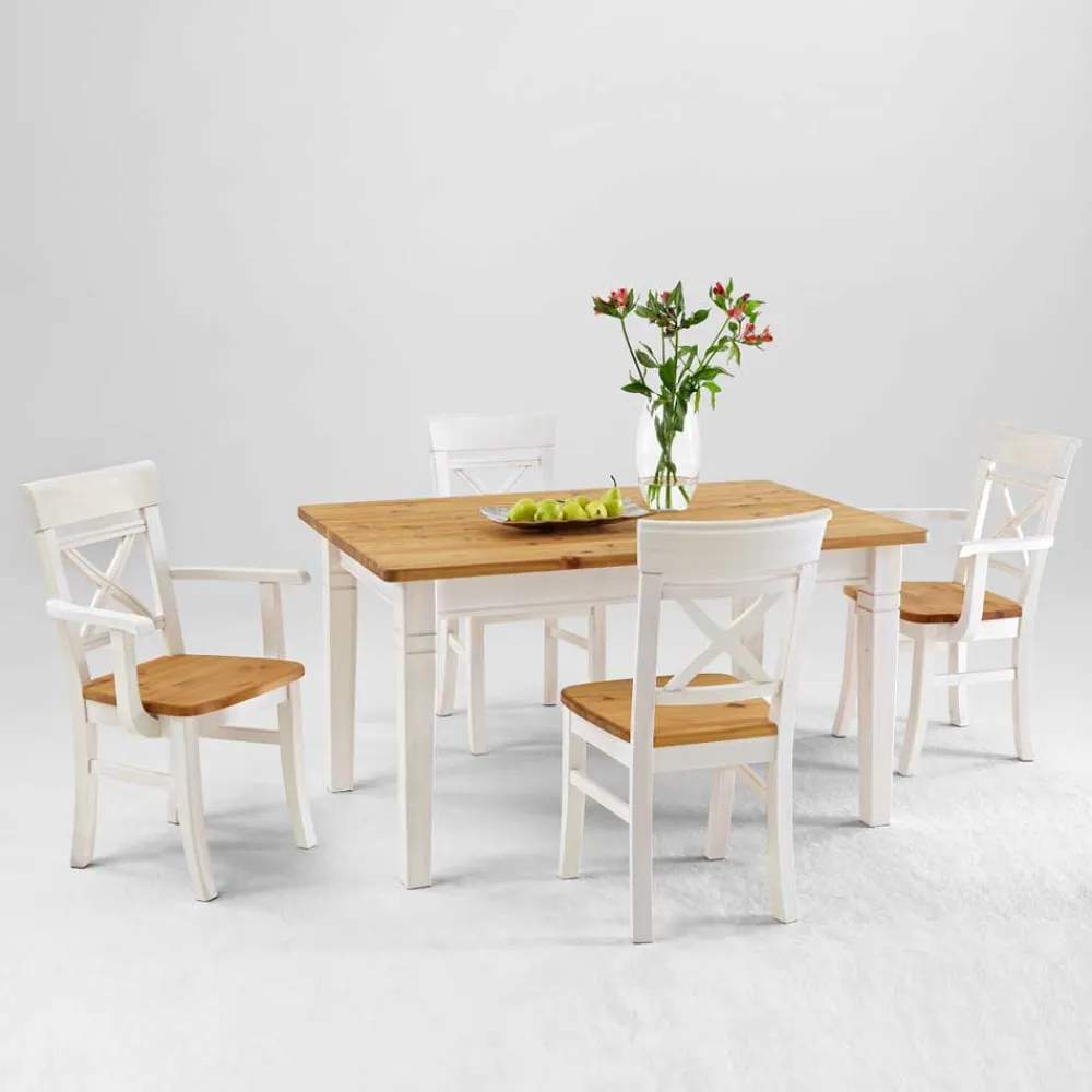 Wohnen Küchen-Essgruppen|Esszimmer Komplett*Esstisch mit Stühlen Lugon im Landhausstil (fünfteilig)