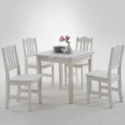 Wohnen Esstisch mit Stühlen Vironegras in Weiß (fünfteilig)