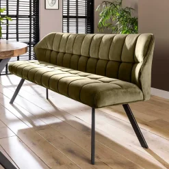 Wohnen Esstisch Polsterbank in Oliv Grün Samt - Deway
