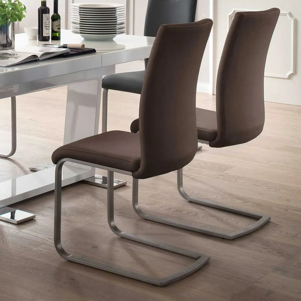 Wohnen Esstisch Schwingstuhl in Braun Finca Kunstleder (4er Set)