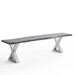 Wohnen Küchenbänke|Esszimmerbänke*Esstisch Sitzbank in Akazie Grau mit Baumkante - Lorencia