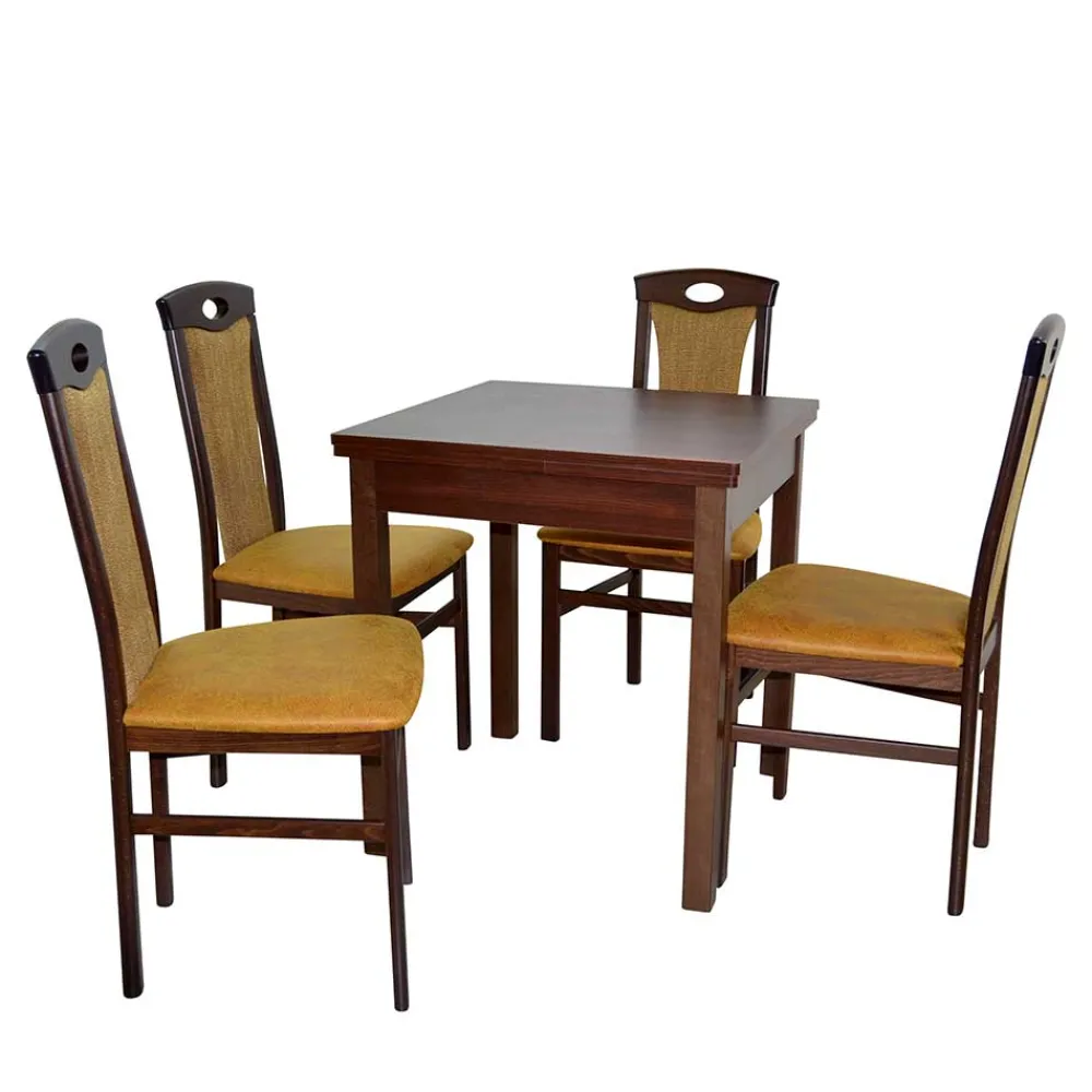 Wohnen Küchen-Essgruppen|Esszimmer Komplett*Esstisch Sitzgruppe in Nussbaum & Ocker - Carmian (fünfteilig)