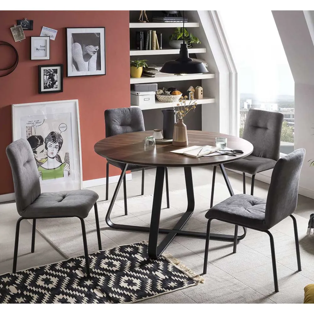 Wohnen Küchen-Essgruppen|Esszimmer Komplett*Esstisch Sitzgruppe mit Tisch Rund - Grace (fünfteilig)