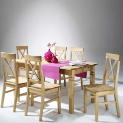 Wohnen Sitzgruppe|Küchen-Essgruppen*Esstischgruppe Giurgia aus Kiefer Massivholz (siebenteilig)