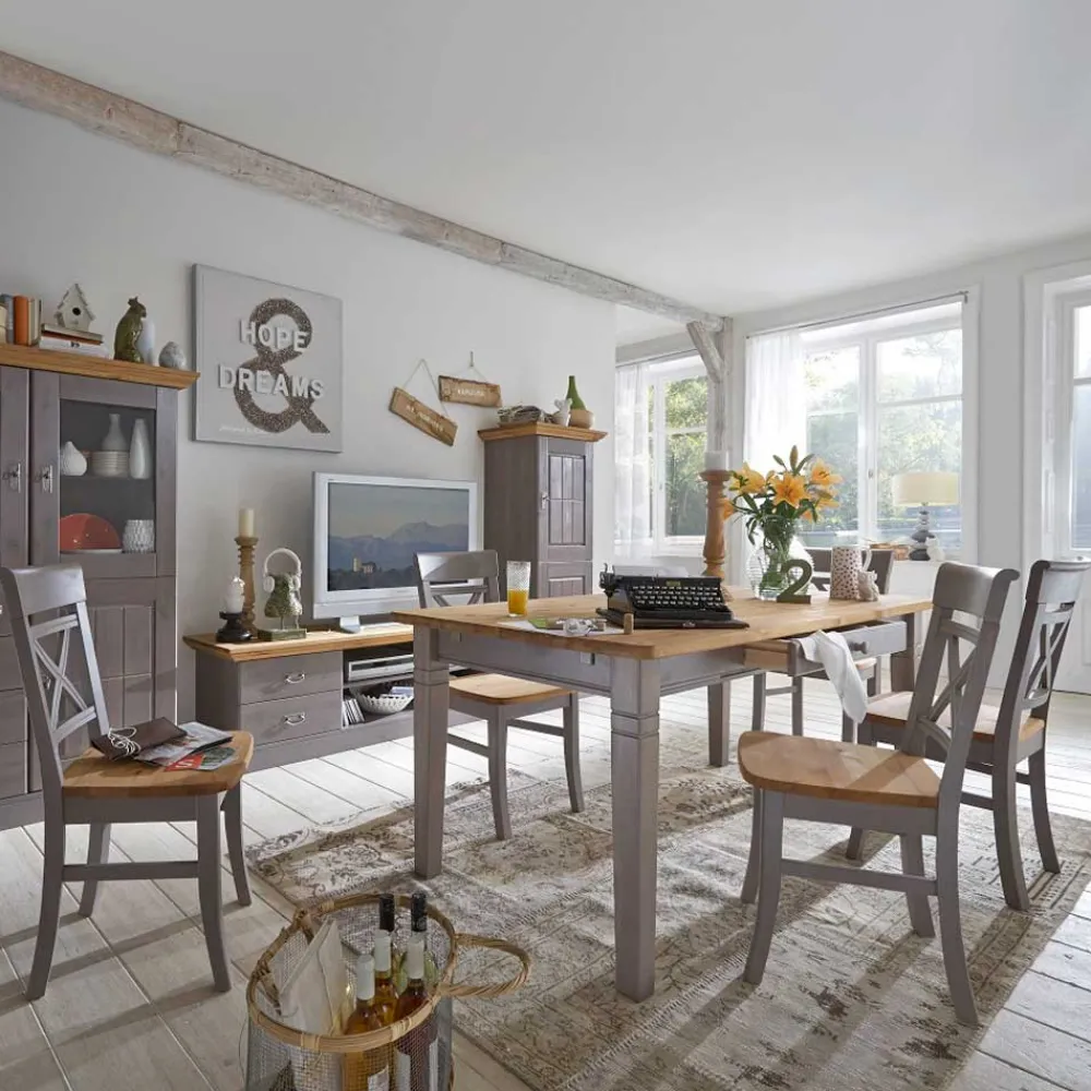 Wohnen Küchen-Essgruppen|Esszimmer Komplett*Esstischgruppe Jytte in Grau (siebenteilig)