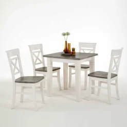 Wohnen Küchen-Essgruppen|Esszimmer Komplett*Esstischgruppe Yoan in Weiß Grau Landhaus (fünfteilig)