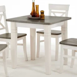 Wohnen Küchen-Essgruppen|Esszimmer Komplett*Esstischgruppe Yoan in Weiß Grau Landhaus (fünfteilig)