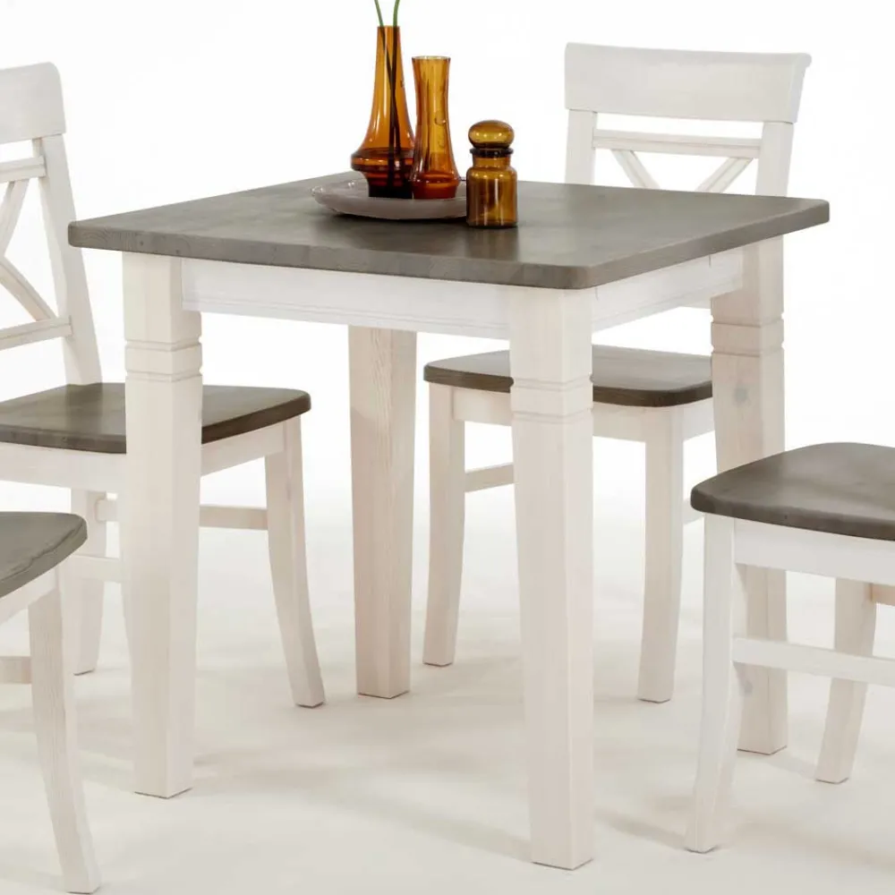 Wohnen Küchen-Essgruppen|Esszimmer Komplett*Esstischgruppe Yoan in Weiß Grau Landhaus (fünfteilig)