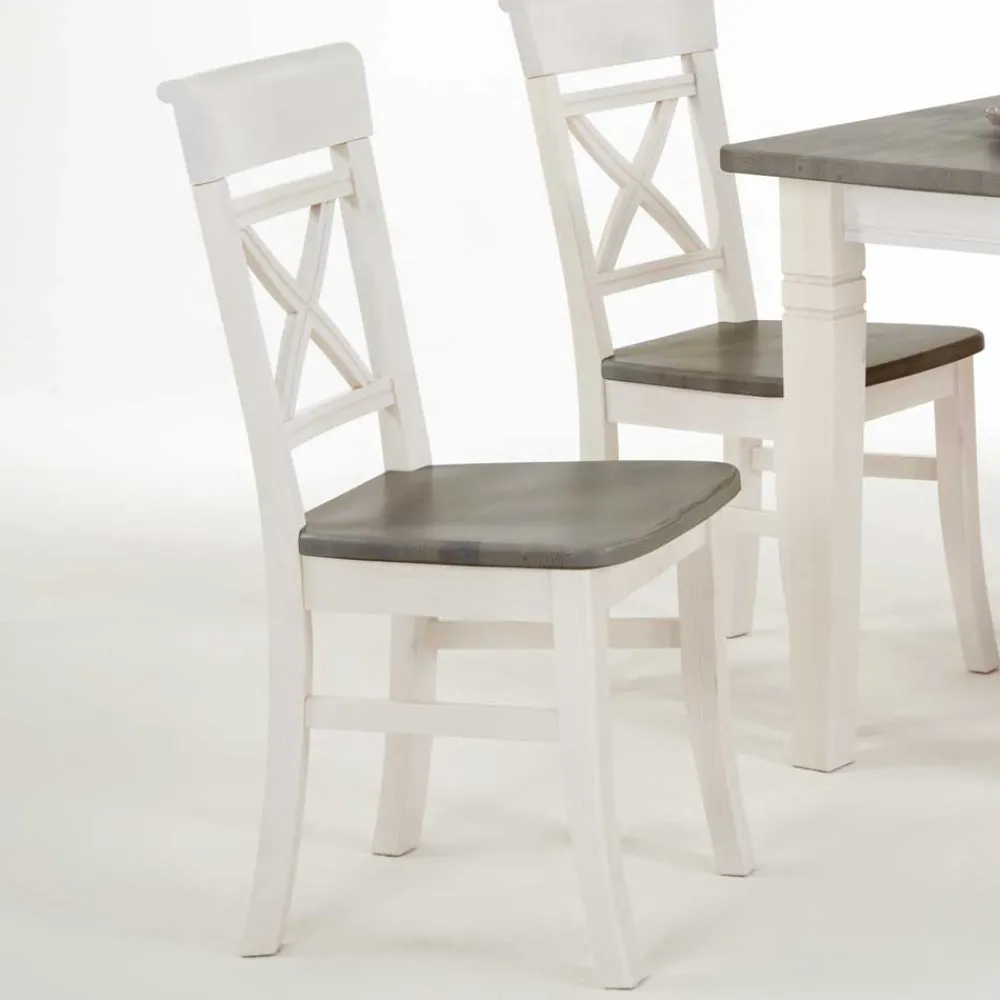 Wohnen Küchen-Essgruppen|Esszimmer Komplett*Esstischgruppe Yoan in Weiß Grau Landhaus (fünfteilig)