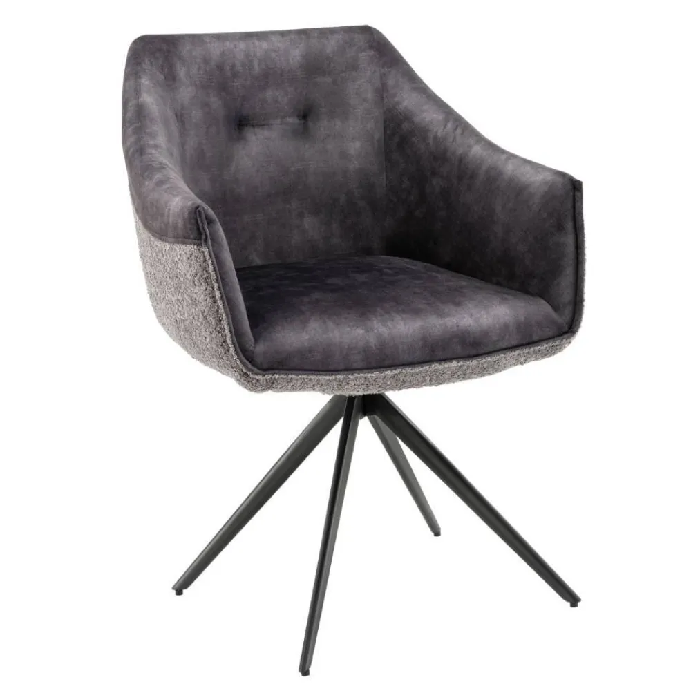 Wohnen Esstisch-Sessel in Dunkelgrau Material-Mix - Chiak